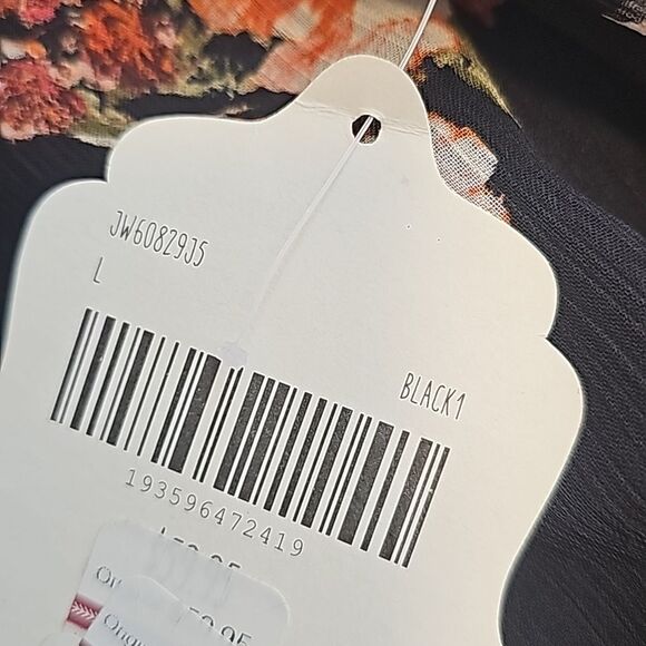 Altar'd State -670 Black Floral V-Neck Long Sleeve Tie Back Smocked Hem Blouse L - Picture 4 of 7